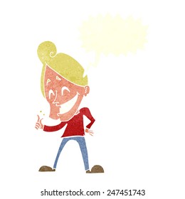 cartoon man snapping fingers with speech bubble