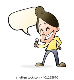 cartoon man snapping fingers with speech bubble