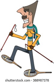 Cartoon man with snow shoes and mustache