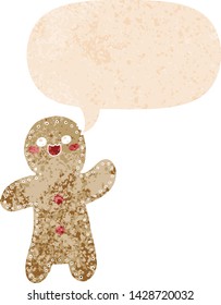 cartoon man with speech bubble in grunge distressed retro textured style