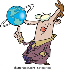 cartoon man spinning the globe