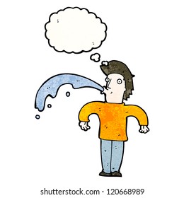 cartoon man spitting water