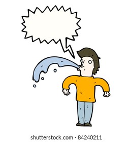 caricaturista escupiendo agua