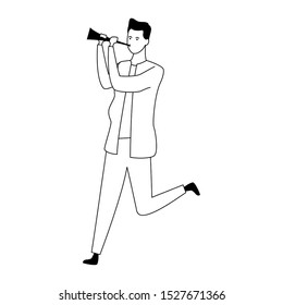 cartoon man with spyglass icon over white background, vector illustration