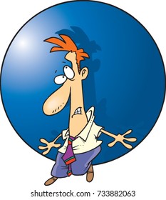 cartoon man standing afraid and nervous