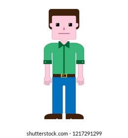 Cartoon man standing. Employee in pants, shirt and bow tie. Vector illustration.