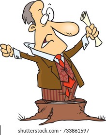 Cartoon Man Standing On A Stump Giving A Speech