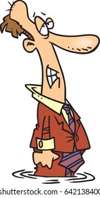 cartoon man standing in a puddle of water