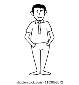 Cartoon man standing put his hands in pocket