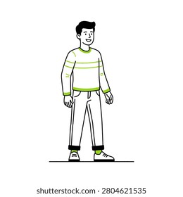 Cartoon of a man standing and smiling.