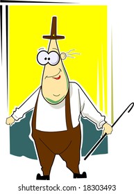 cartoon man standing with a stick	