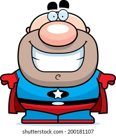 A cartoon man standing in a superhero costume.
