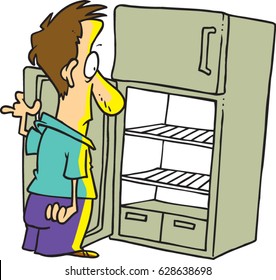 Cartoon Man Staring Into An Empty Fridge