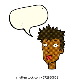 cartoon man sticking out tongue with speech bubble