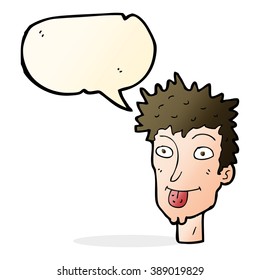 cartoon man sticking out tongue with speech bubble