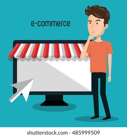 cartoon man store e-commerce isolated design