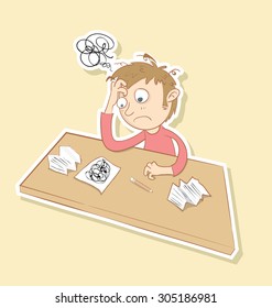 Cartoon man stressing about his work in hand drawing style.