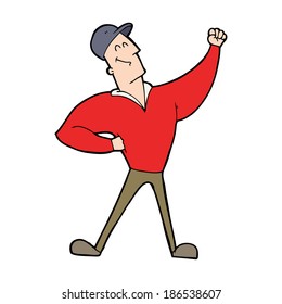 Cartoon-Mann, der heroische Pose auffällt
