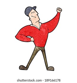 homem de desenhos animados marcando pose heroica