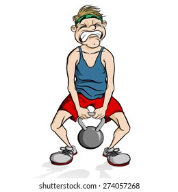 cartoon man struggles with with his cross-training workout 