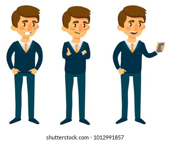 cartoon man in suit in different poses. vector