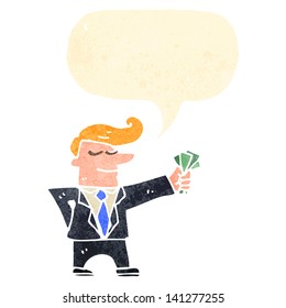 cartoon man in suit with handful of cash