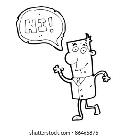 cartoon man in suit waving hi