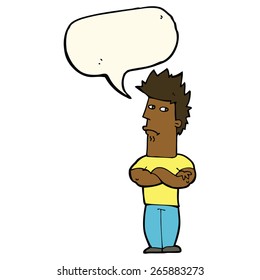 cartoon man sulking with speech bubble