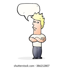 cartoon man sulking with speech bubble
