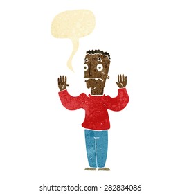 cartoon man surrendering with speech bubble
