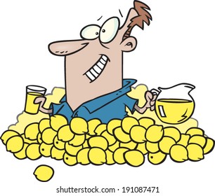 cartoon man surrounded by lemons