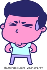 cartoon man sweating in bright neon colors