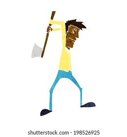 cartoon man swinging axe