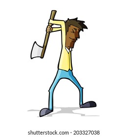 cartoon man swinging axe