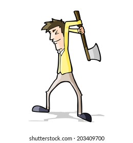 cartoon man swinging axe