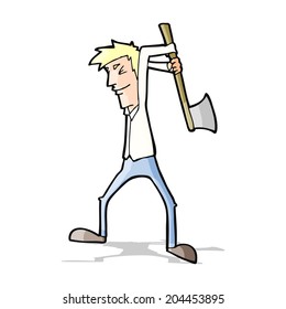 cartoon man swinging axe