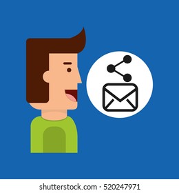 cartoon man tablet email message sharing vector illustration eps 10