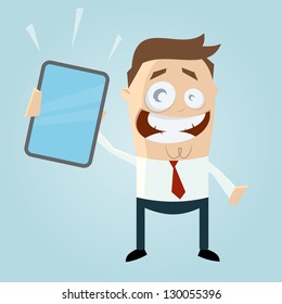 caricaturista con tablet o móvil