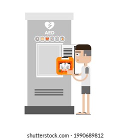 Cartoon Man Taking Aed Out Box Stock Vector (Royalty Free) 1990689812 ...