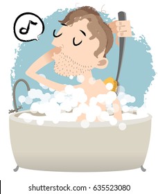 cartoon man taking a bath.