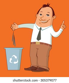 Cartoon man taking out the trash, vector illustration