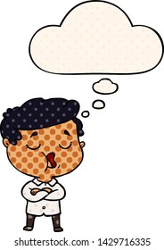 cartoon man talking with thought bubble in comic book style