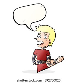 caricaturista con tatuajes con burbuja de habla