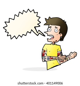 caricaturista con tatuajes con burbuja de habla
