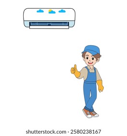 Cartoon Man Technician Fix Air Condition Vectors Illustration