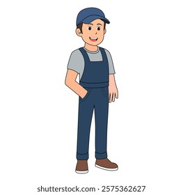 Cartoon Man Technician Vector Illustration