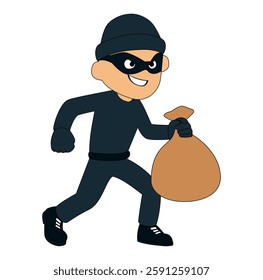 Cartoon Man Thief Run After Robbed Bank Vectors Illustration