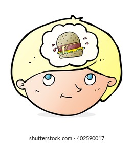 cartoon man thinking about junk food
