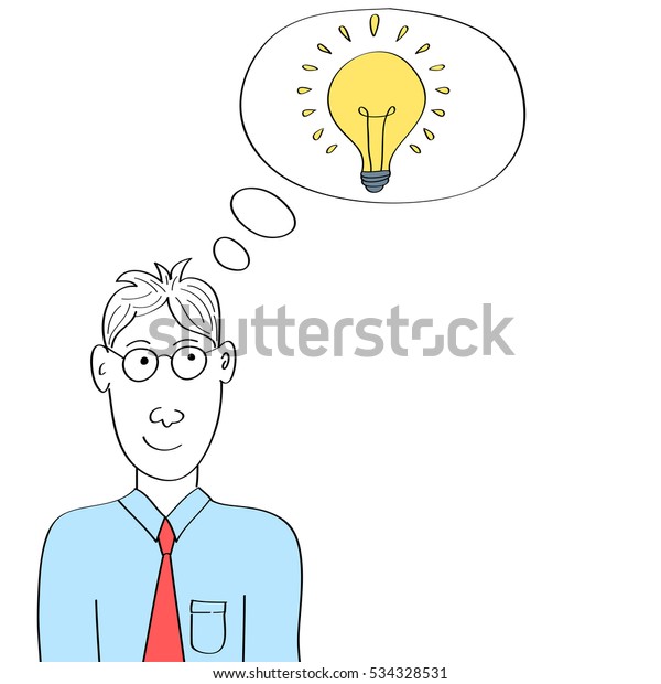 Cartoon Man Thinking Bright Idea Light Stock Vector Royalty Free