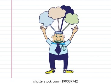 Cartoon man thinking style illustration